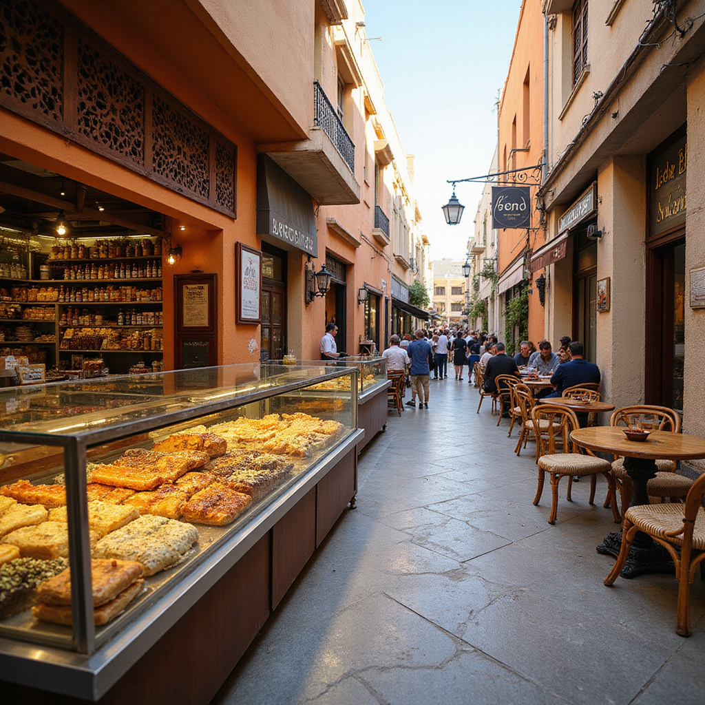 Ulica w Hurghadzie z lokalnymi cukierniami i kawiarniami