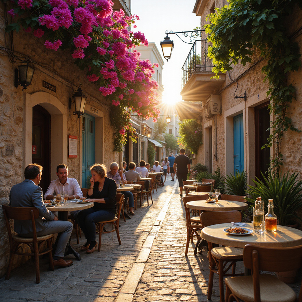 Ulica w Chanii z lokalnymi tawernami i kawiarniami