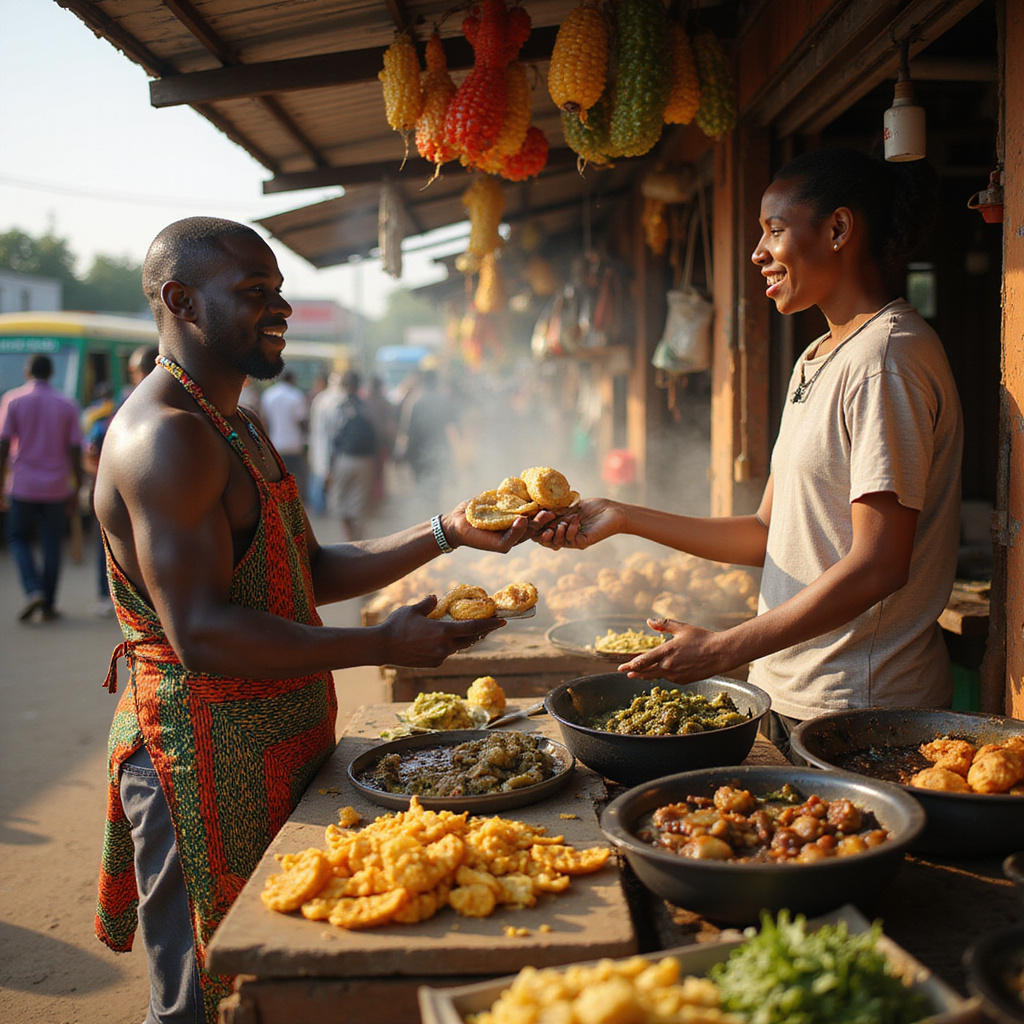 Uliczne stoisko z jedzeniem w Kenii oferujące świeże lokalne potrawy
