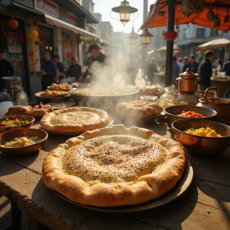 Uliczny stragan z tureckim jedzeniem w Izmirze, świeże pide i lokalne przysmaki