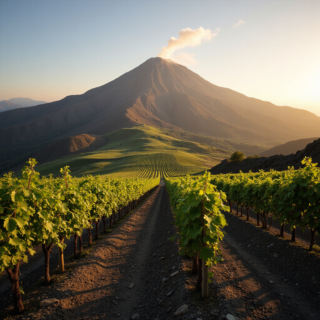 Winnica na zboczach Etny z widokiem na wulkaniczne krajobrazy