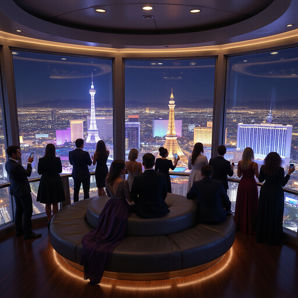 Kabina High Roller z turystami podziwiającymi panoramę Las Vegas