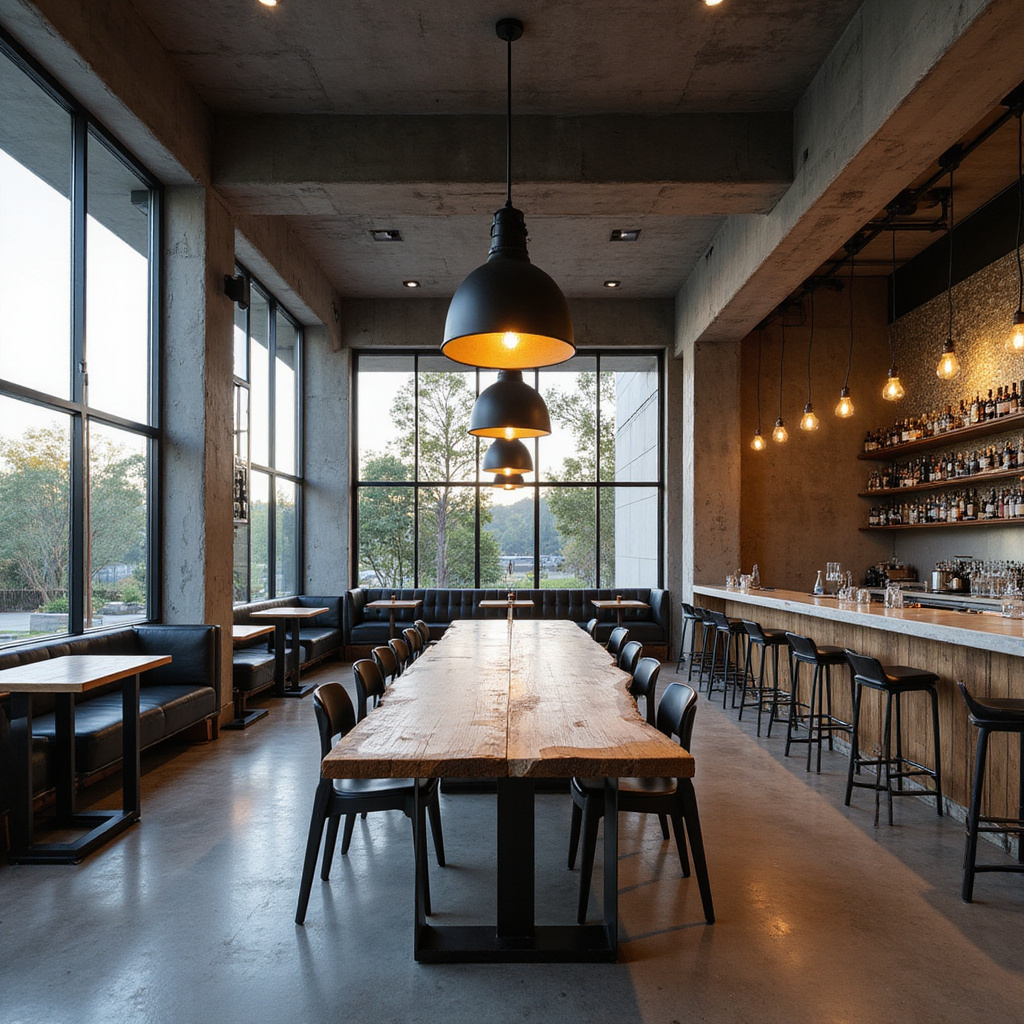 nowoczesne wnętrze restauracji Pilot w Canberrze z industrialnymi detalami