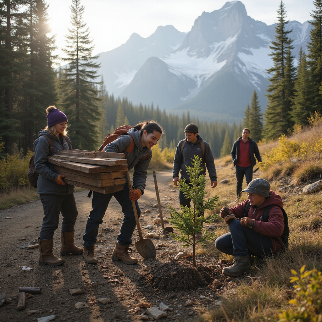 wolontariat w Kanadzie - grupa osób pracująca razem w parku narodowym