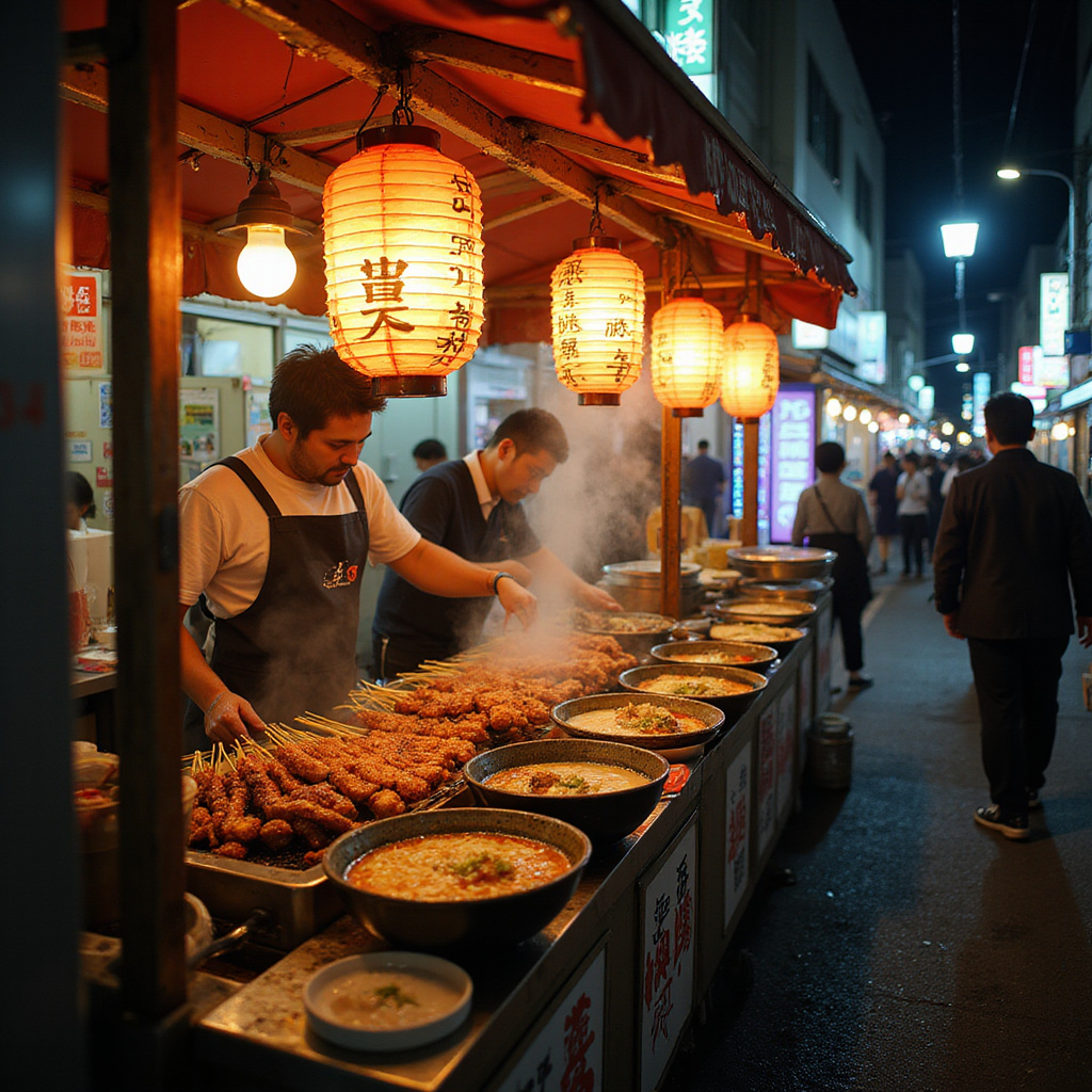 stragany yatai w Fukuoka, aromatyczne jedzenie