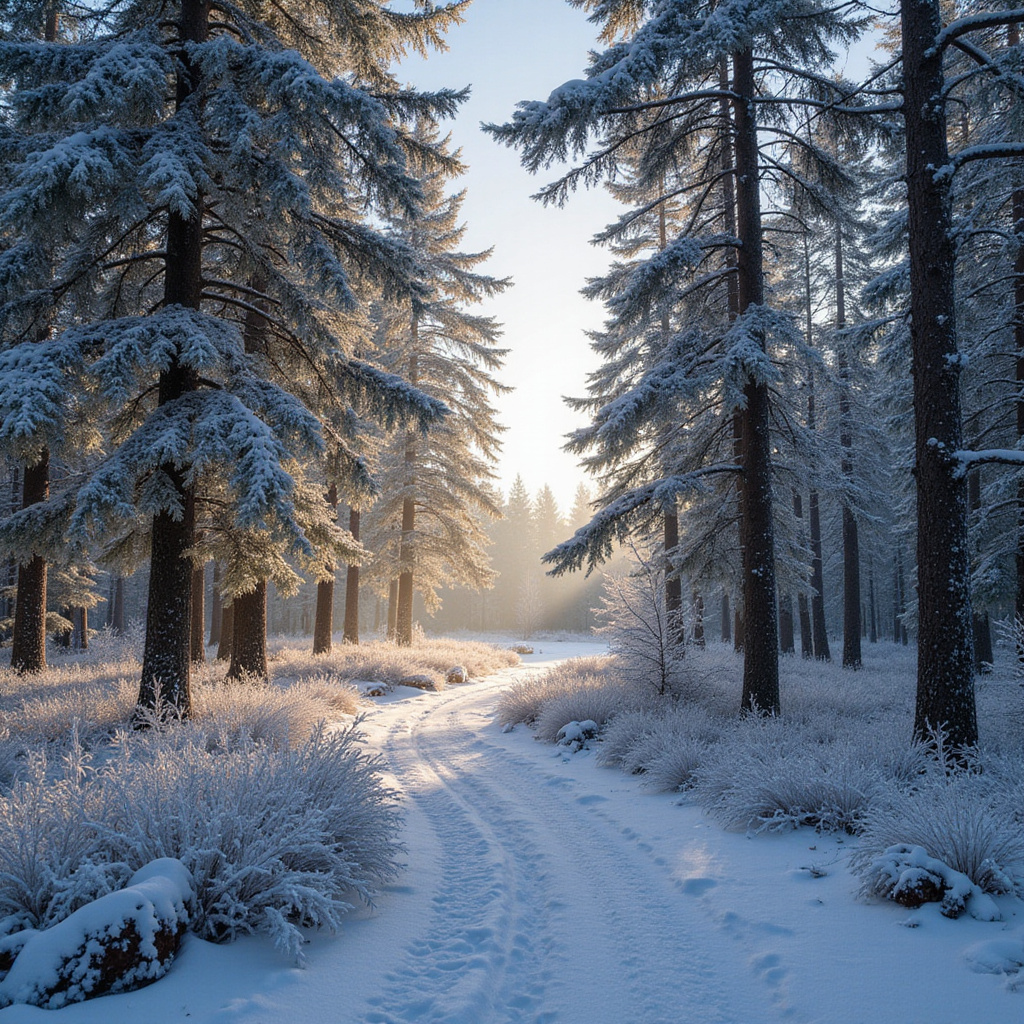 Sosnowy las Kemeri pokryty szronem zimą w Jurmali