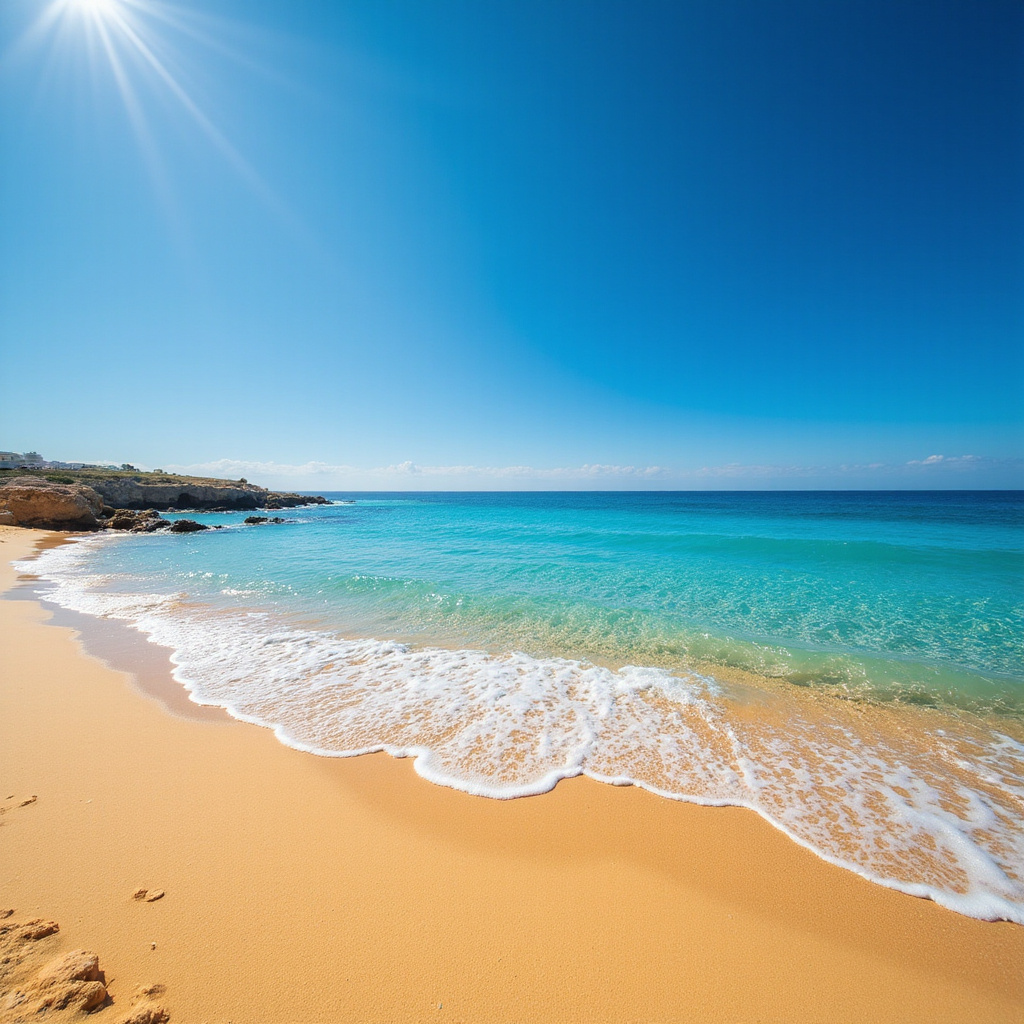 Złota plaża Golden Bay na Malcie z krystalicznie czystą wodą i błękitnym niebem