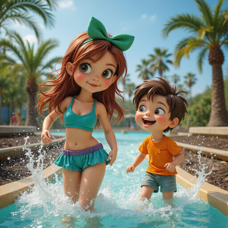 Rodzina bawiąca się w aquaparku Cartoon Network Amazone w Pattaya, wodne atrakcje dla dzieci