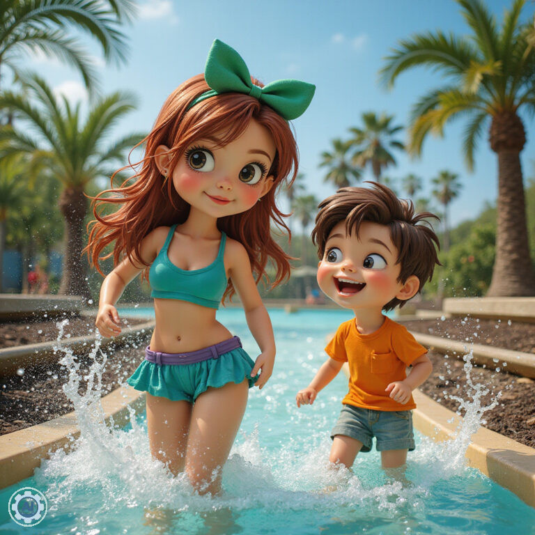 Rodzina bawiąca się w aquaparku Cartoon Network Amazone w Pattaya, wodne atrakcje dla dzieci