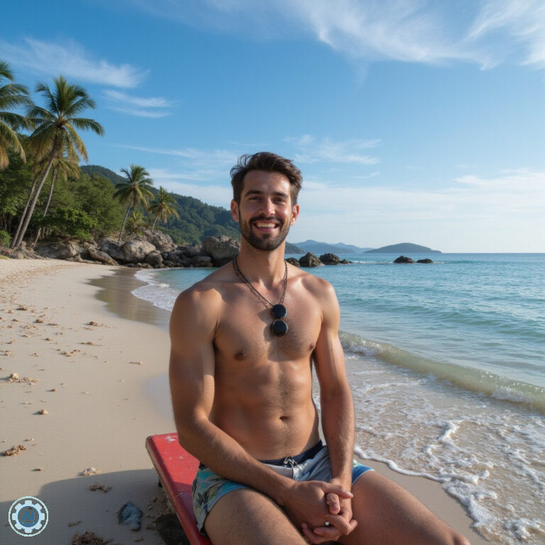 Podróżnik na rowerze wodnym eksplorujący na własną rękę Koh Samui z plażami i palmami