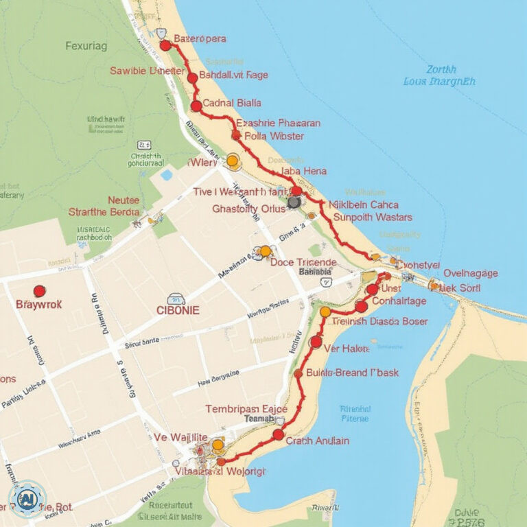 Mapa restauracji pokazująca gdzie zjeść w Bayahibe z widokiem na morze i plażę
