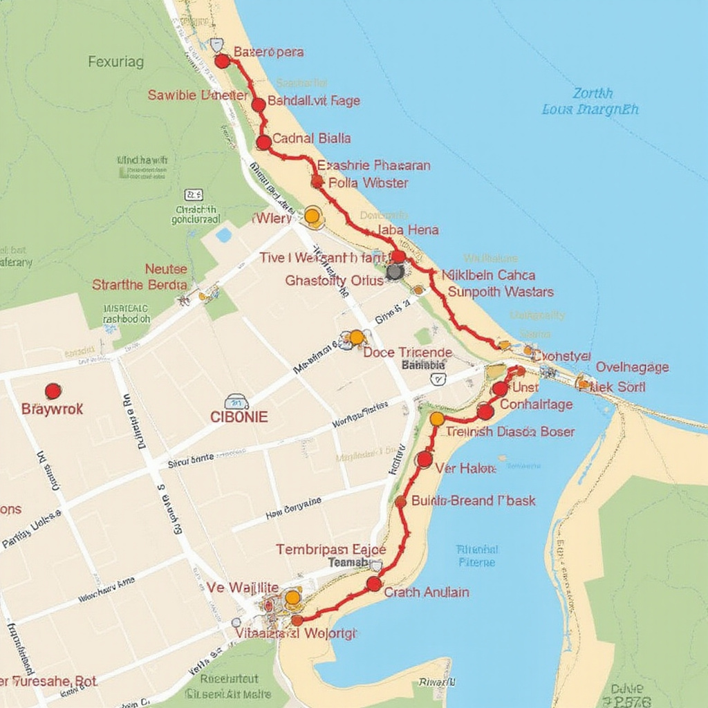Mapa restauracji pokazująca gdzie zjeść w Bayahibe z widokiem na morze i plażę