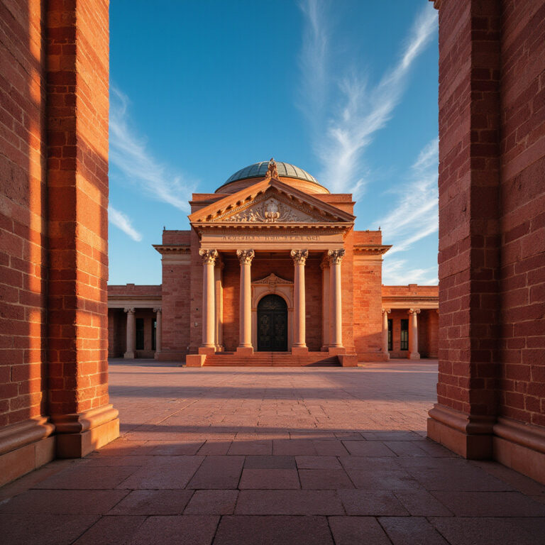 Australian War Memorial w Canberze – widok na główny dziedziniec z czerwonego piaskowca