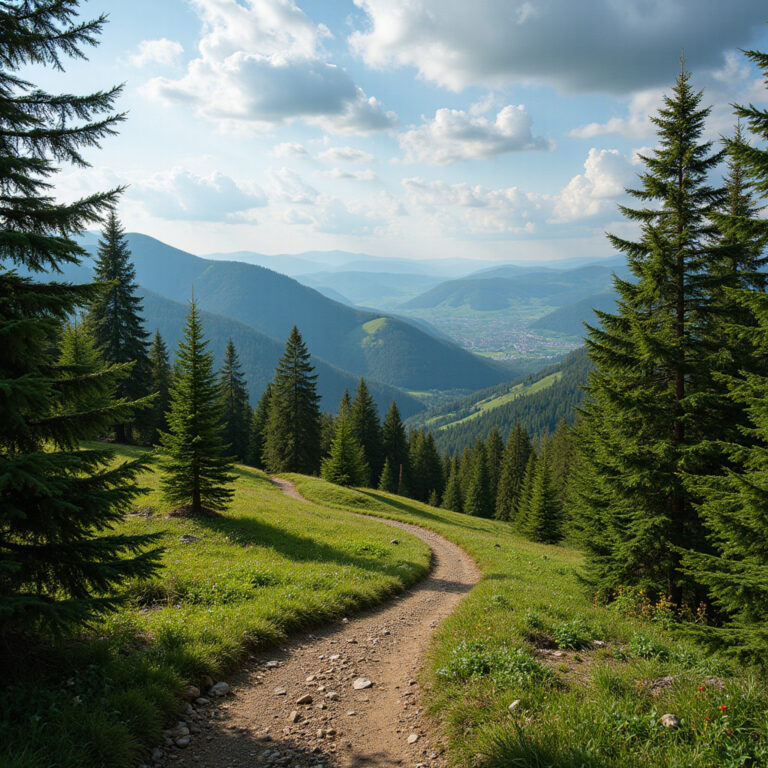 Widok na górski szlak w Beskidach z Ostrawy, zielone lasy i górskie grzbiety