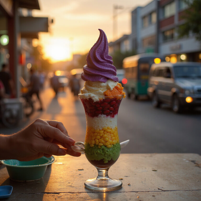 Halo-halo na ulicy w Manili z kolorowymi warstwami