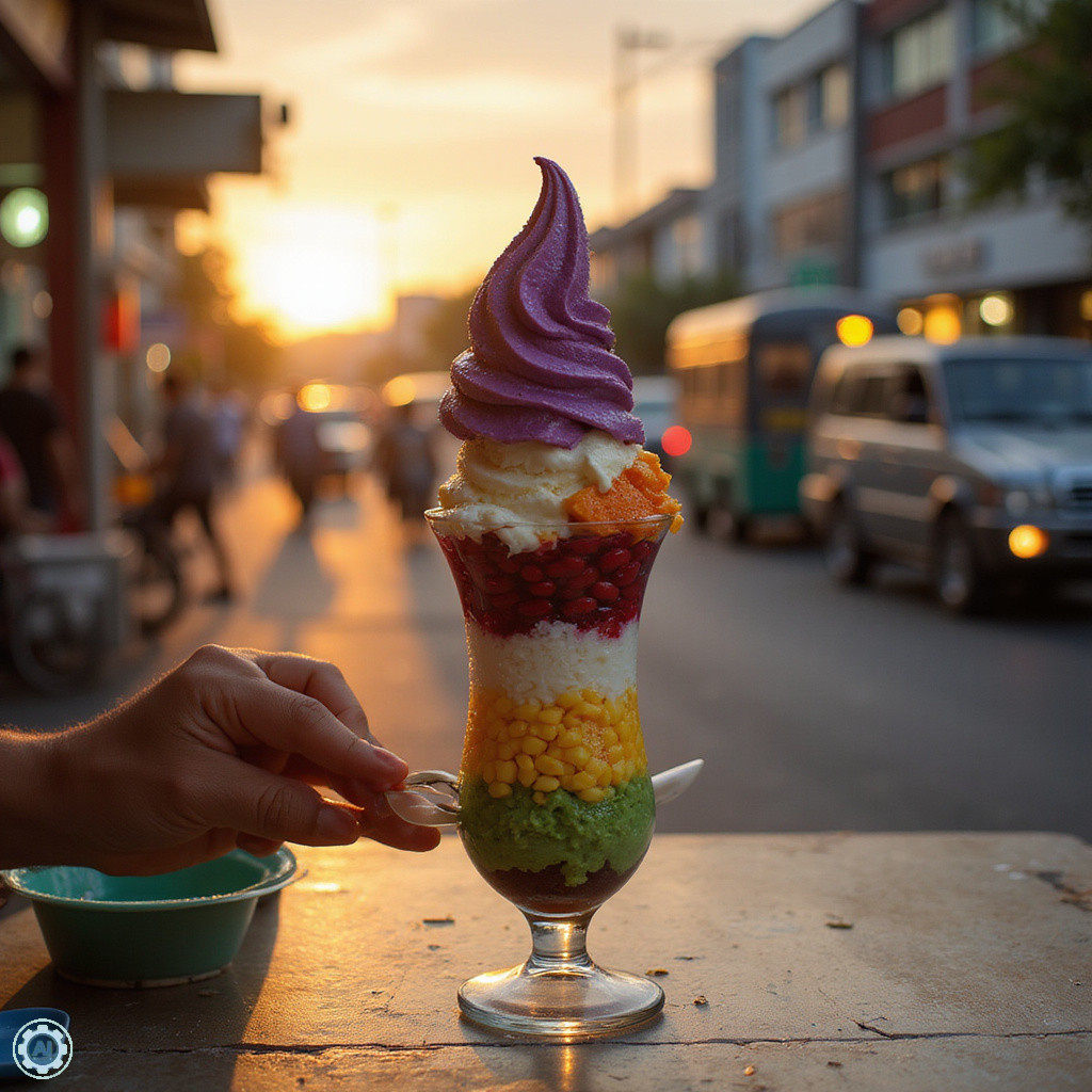 Halo-halo na ulicy w Manili z kolorowymi warstwami