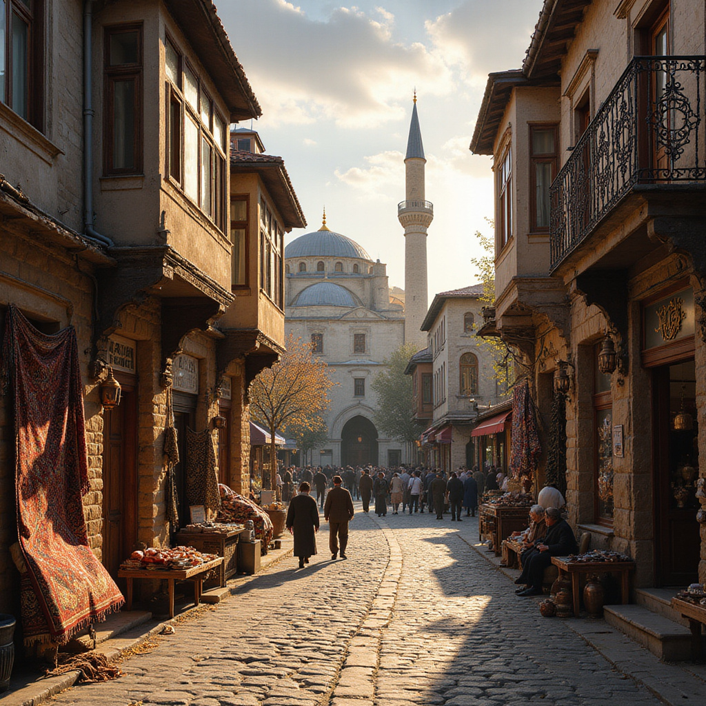 historyczne ulice Ankary z minaretami i bazarami