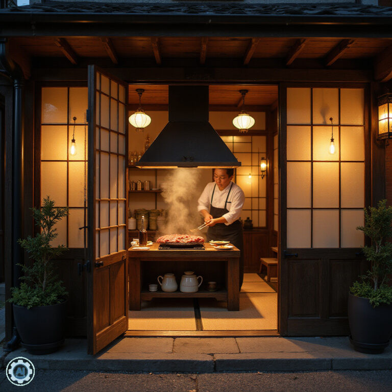Tradycyjna japońska restauracja serwująca Kobe beef i sake