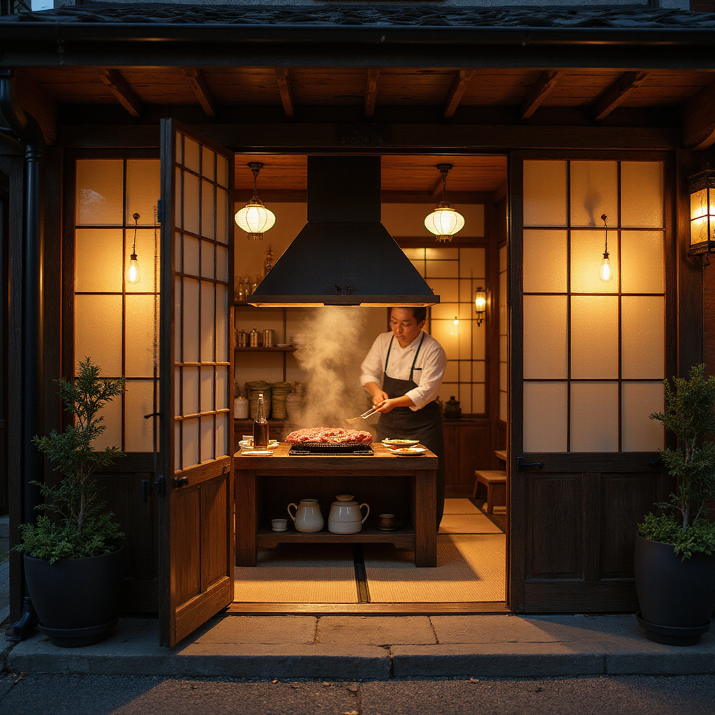 Tradycyjna japońska restauracja serwująca Kobe beef i sake
