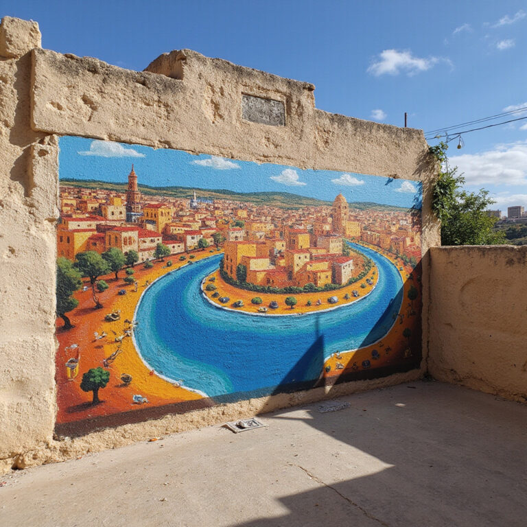 kolorowe murale w Tunisie na tle tradycyjnej medyny