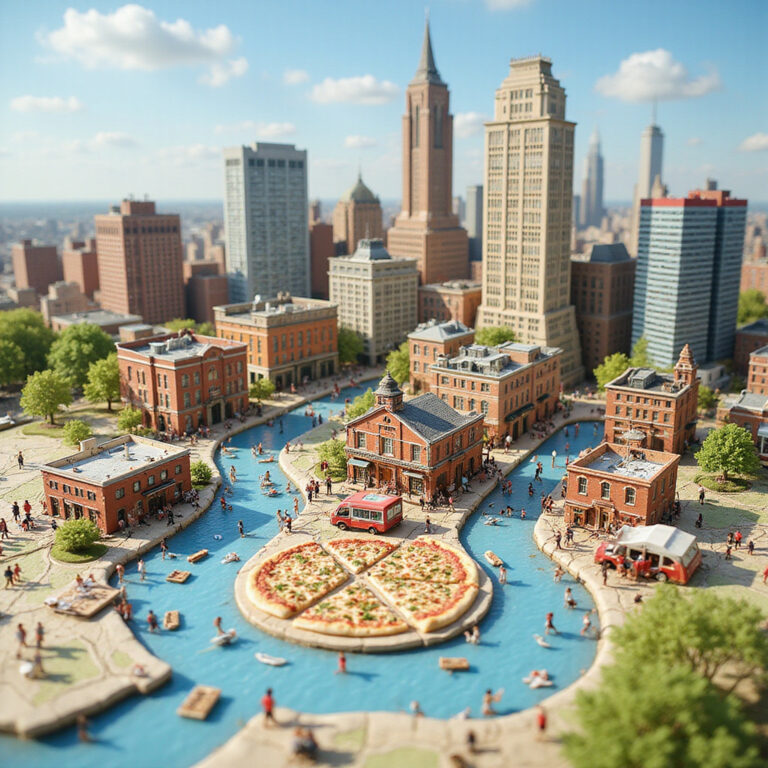 Mapa turystyczna pokazująca gdzie zjeść w Nowym Jorku, street food i fine dining