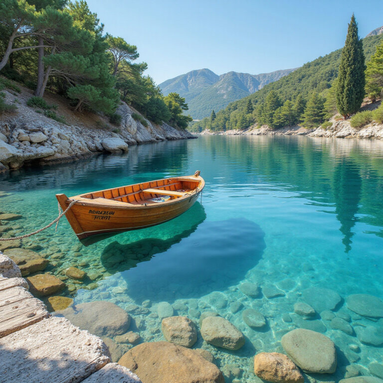 Łódka cumująca w zatoczce Palmižana na wyspie Hvar, rejsy z Trogiru, turkusowa woda