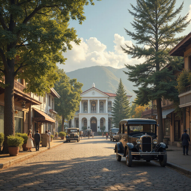 Ulica w Baguio z widokiem na Mansion House, amerykańskie dziedzictwo w architekturze