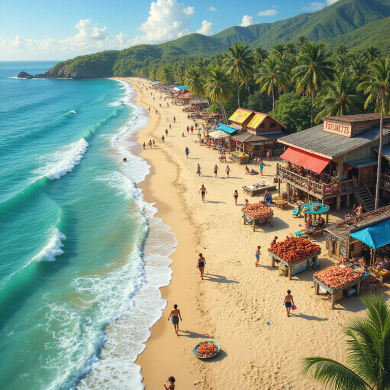 Mapa turystyczna gdzie zjeść w Cabarete z plażą i straganami owoców morza