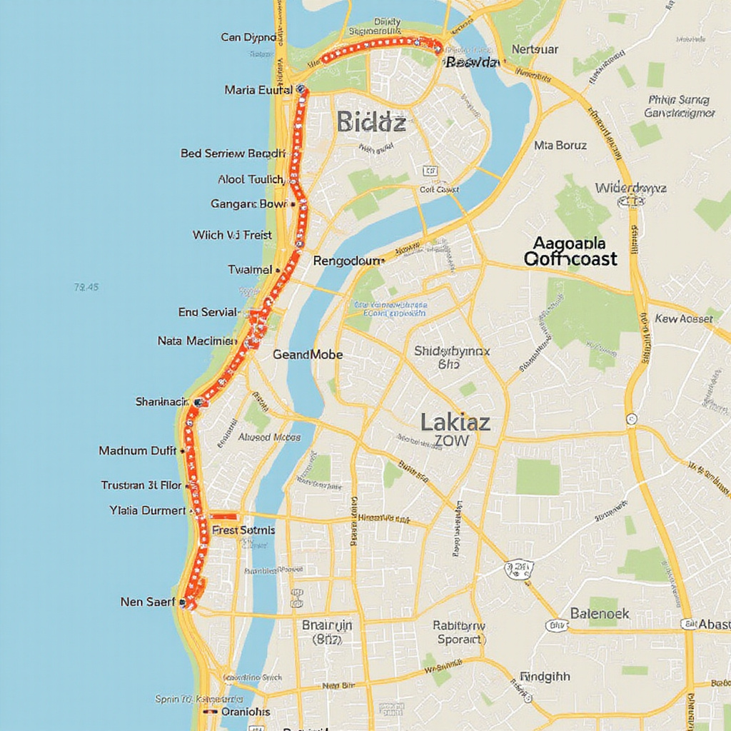 Mapa restauracji pokazująca gdzie zjeść na Gold Coast z opcjami owoców morza i street food