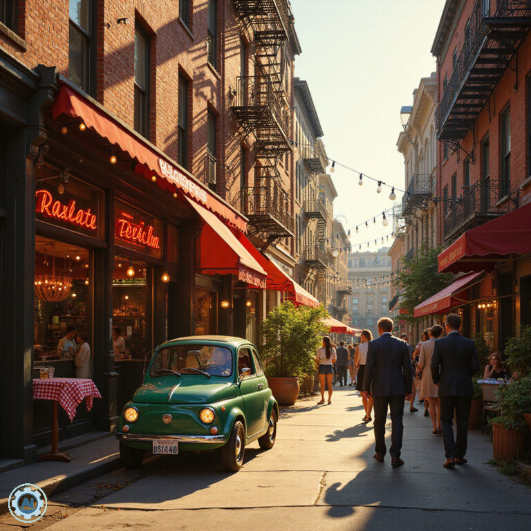 Mulberry Street w Little Italy z włoskimi restauracjami