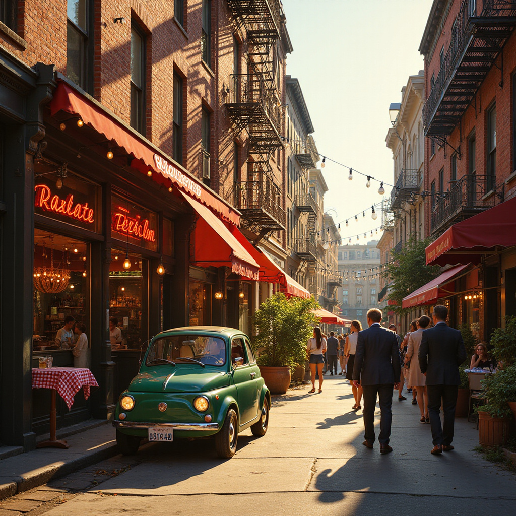 Mulberry Street w Little Italy z włoskimi restauracjami