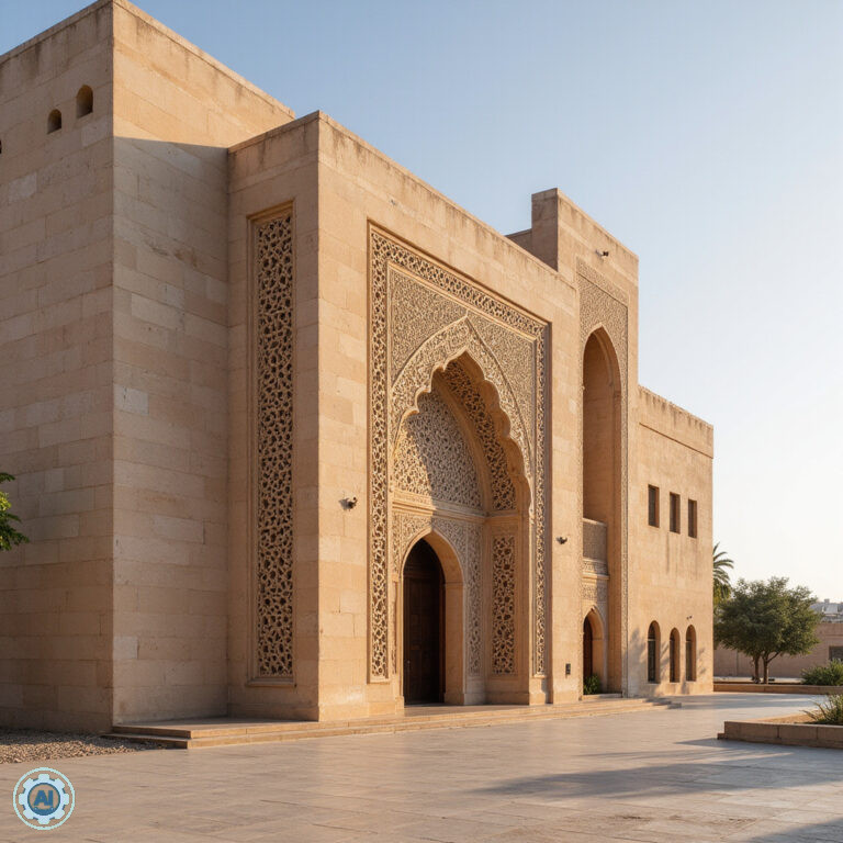 Muzeum Mohammeda VI w Rabacie - nowoczesna fasada budynku z charakterystycznymi detalami architektonicznymi