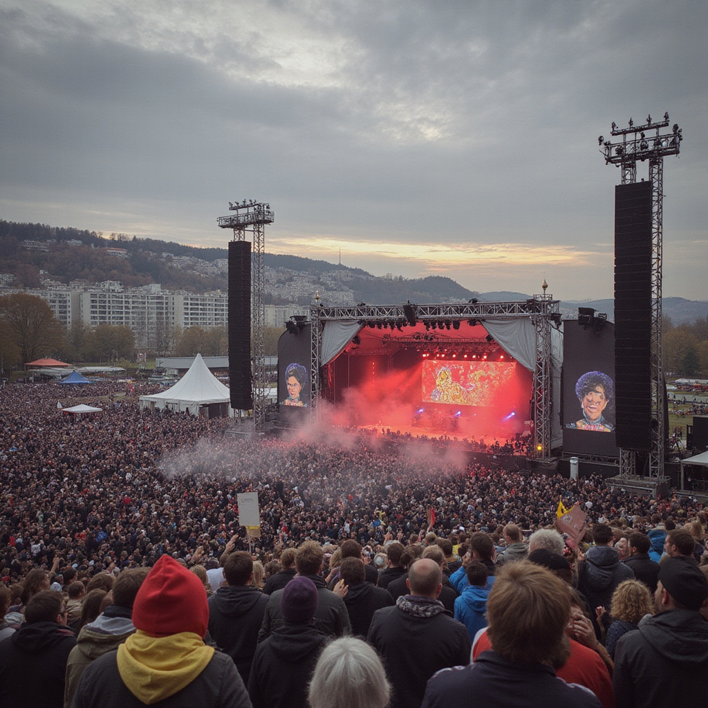 Widok na Pałac Papieski w Awinionie, otoczony festiwalową atmosferą