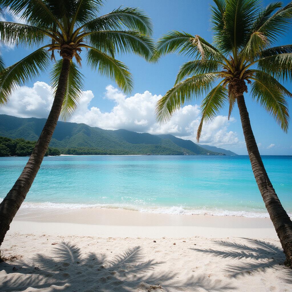 Krajobraz tropikalny z palmami i turkusowym morzem na Dominikanie