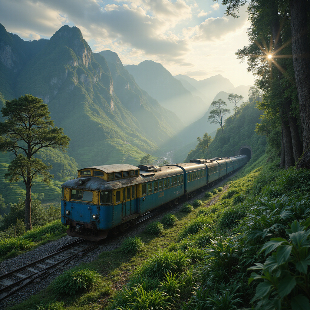 Pociąg Hanoi Sapa na tle górskich krajobrazów Wietnamu