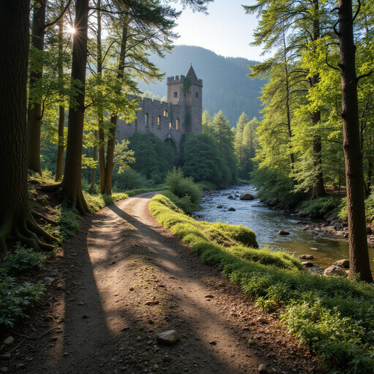 Ścieżki wzdłuż Gauji prowadzące przez las i obok średniowiecznego zamku