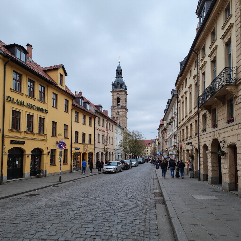 Widok na Stradun w Dubrowniku z kawiarnianymi stolikami