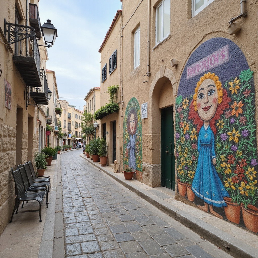 ulica w Sousse z muralami i zabytkowymi budynkami