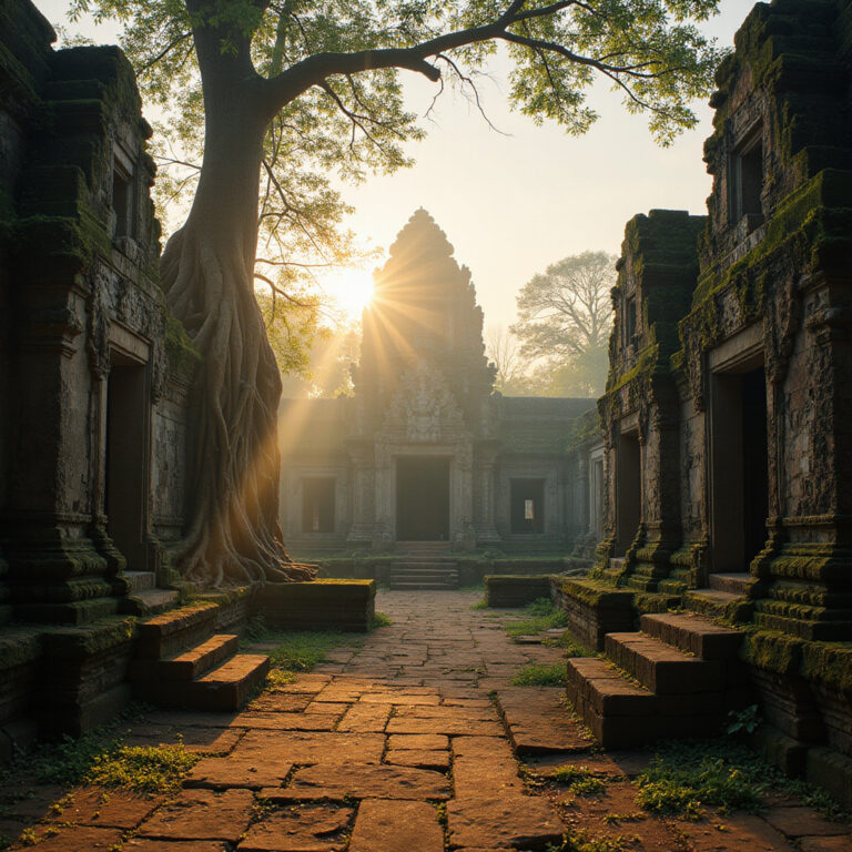 Ruiny khmerskich świątyń w atrakcjach Ayutthaya o porannym świetle