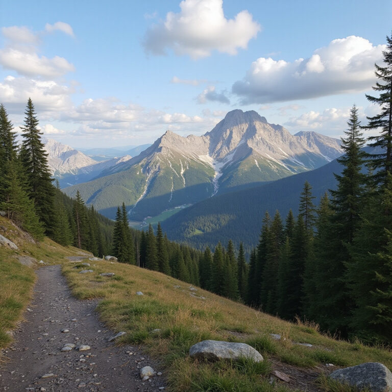 Szlak w Górach Izerskich z widokiem na lasy i góry, idealny na trekking