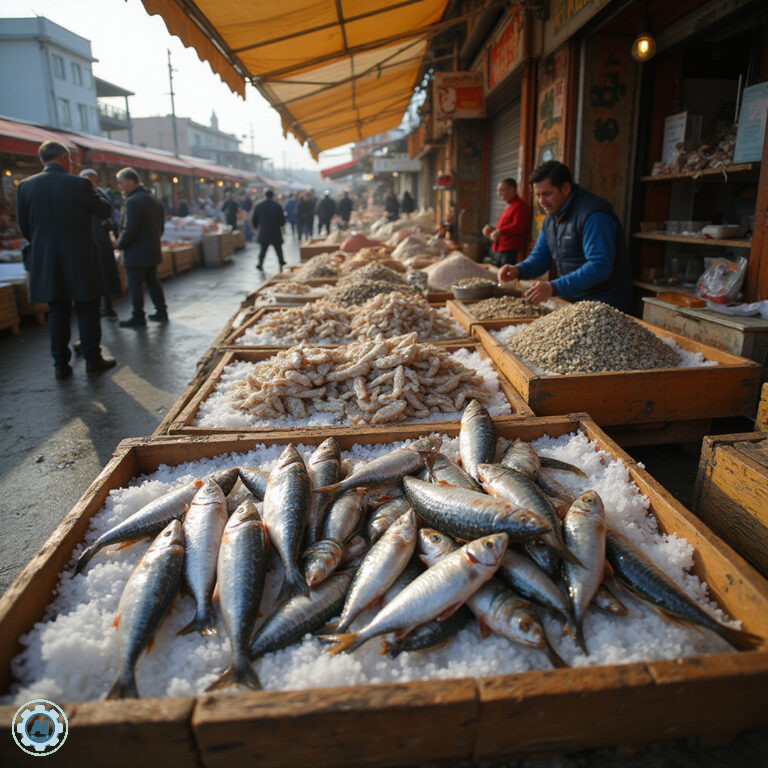 Świeże anchovies na targu rybnym w Trabzonie - sezon na hamsi w pełni
