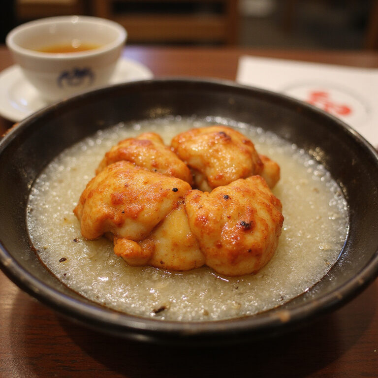 Akashi-yaki, tradycyjne japońskie kulki z ośmiornicą, serwowane w dashi