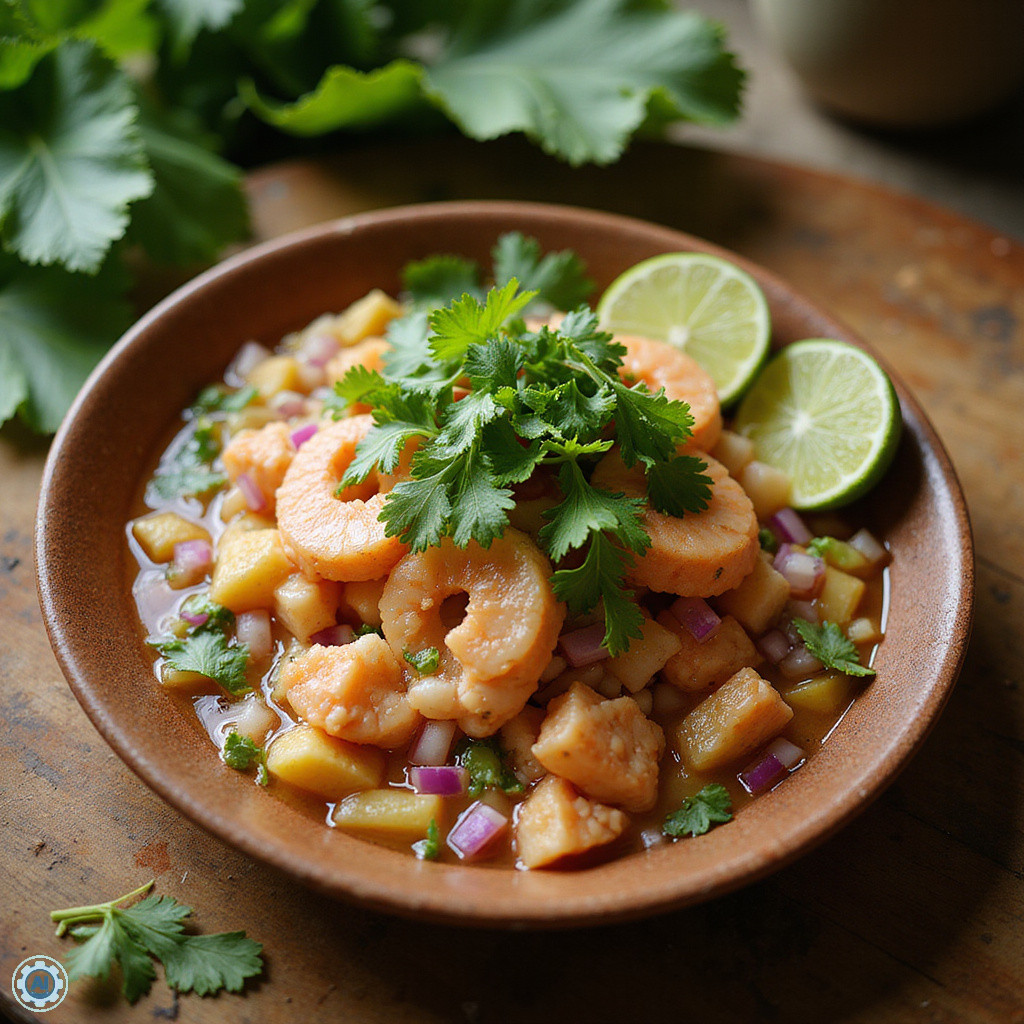 Ceviche z Karaibów na talerzu w restauracji w Santo Domingo, świeże owoce morza, kolendra