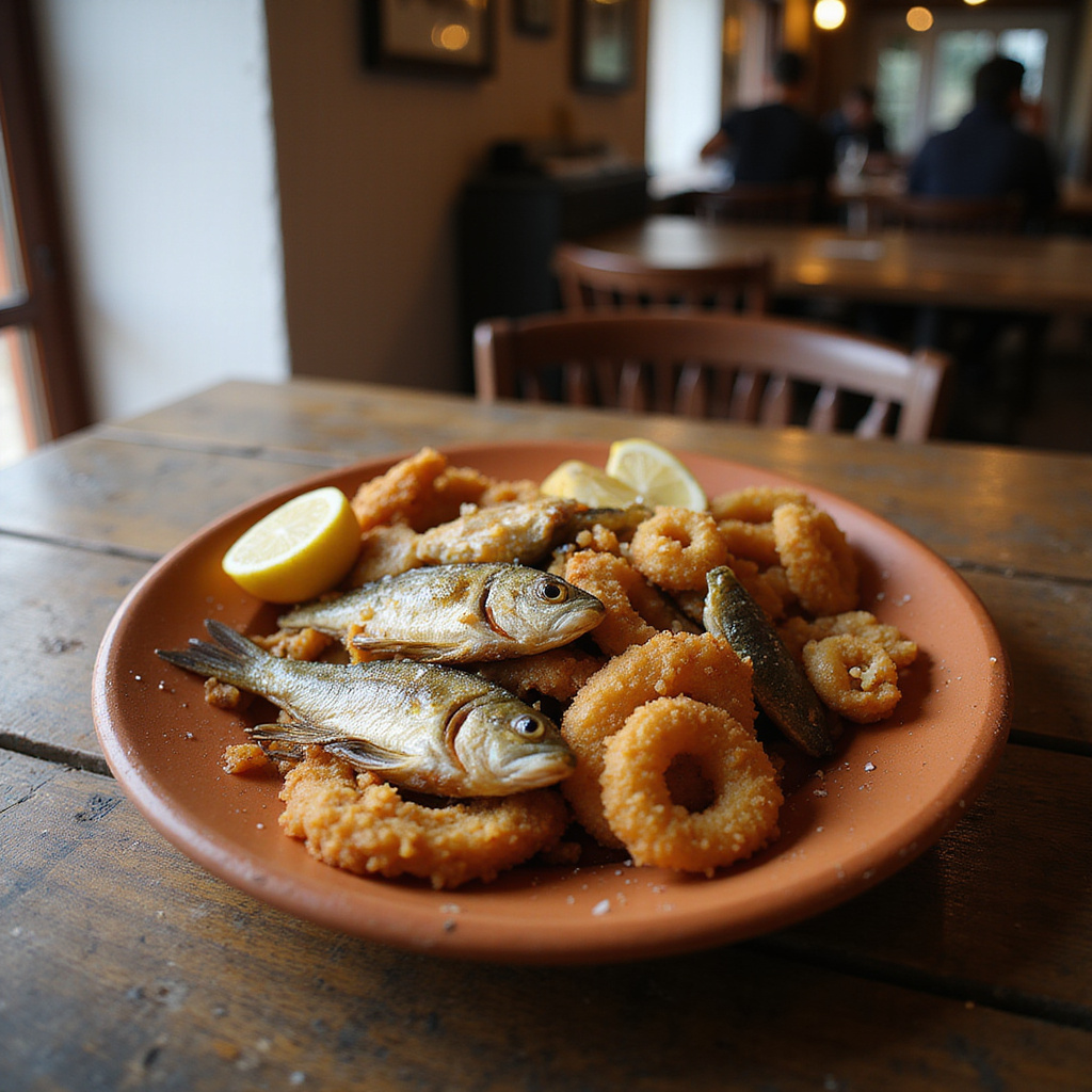 Tradycyjne pescaito frito serwowane w lokalnej restauracji