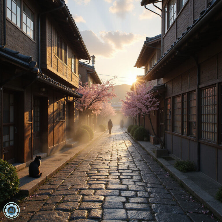 ulica w Arima Onsen z tradycyjnymi ryokanami i gorącymi źródłami w tle