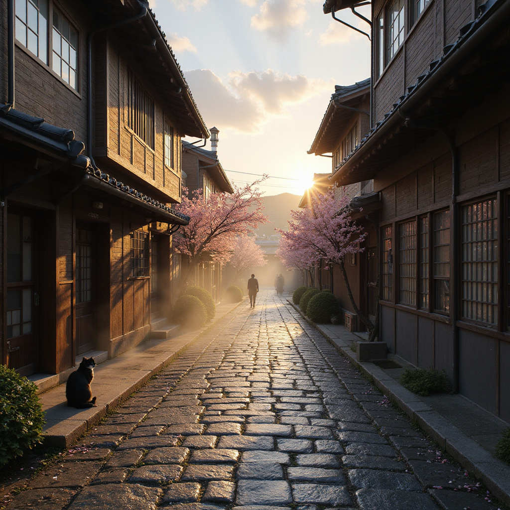 ulica w Arima Onsen z tradycyjnymi ryokanami i gorącymi źródłami w tle