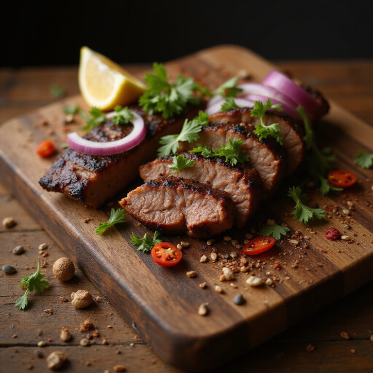 tradycyjny kebab z Ankary na drewnianej desce z przyprawami