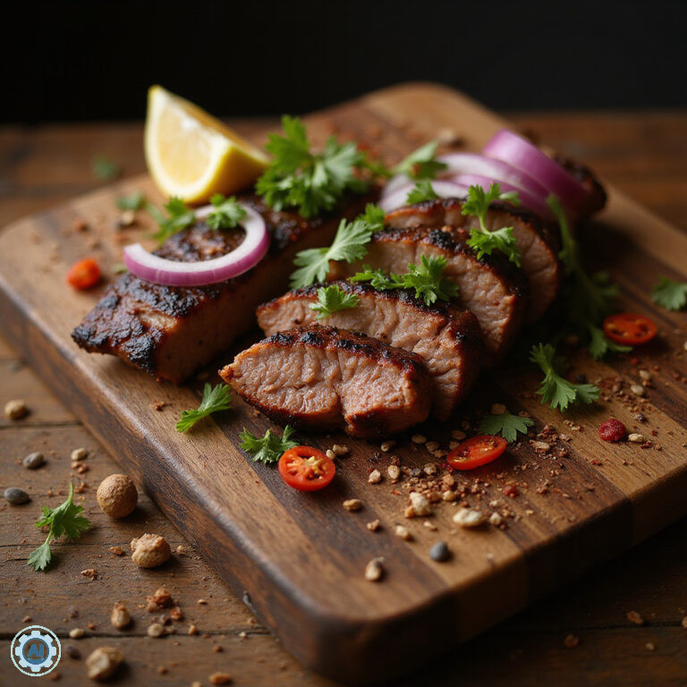 tradycyjny kebab z Ankary na drewnianej desce z przyprawami