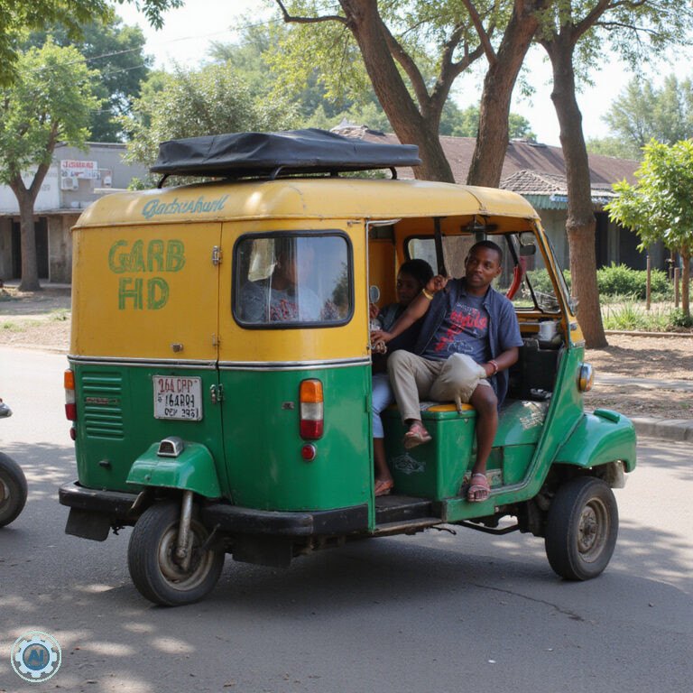 Tuk-tuk w Nairobi, lokalny transport w Kenii, uliczny ruch