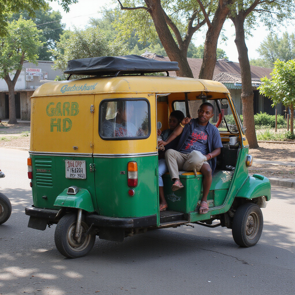 Tuk-tuk w Nairobi, lokalny transport w Kenii, uliczny ruch